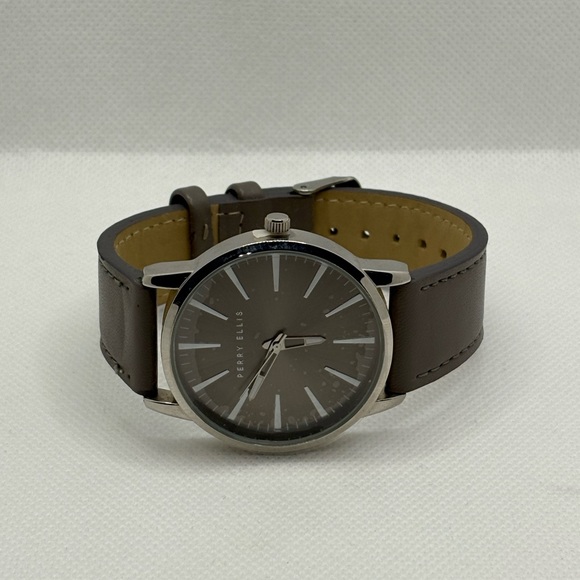 Perry Ellis Gray Dial Brown Strap Watch - Picture 1 of 1